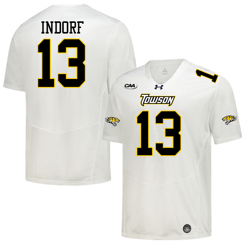 Towson Tigers #13 Andrew Indorf College Football Jerseys,Uniforms-White